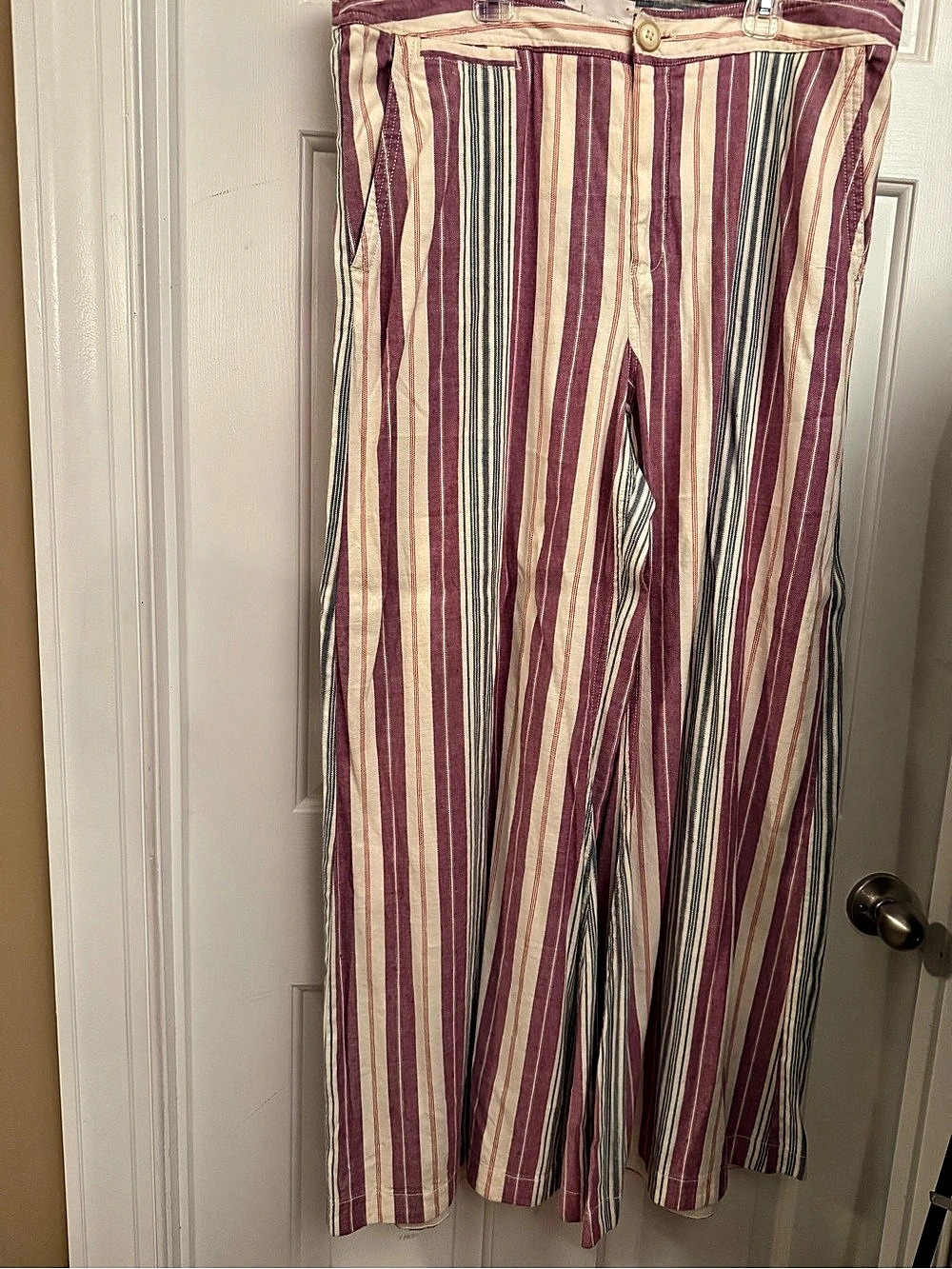 Striped Wide Leg Pants in Pink & Cream